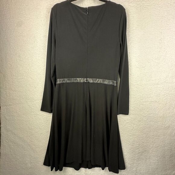 Lauren Ralph Lauren Midi Dress Size 12 Black Leather Trim Goth Viking Ren Faire - Picture 13 of 13